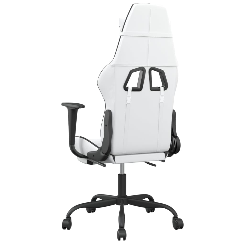 vidaXL Massage Gaming Chair with Footrest White&Black Faux Leather