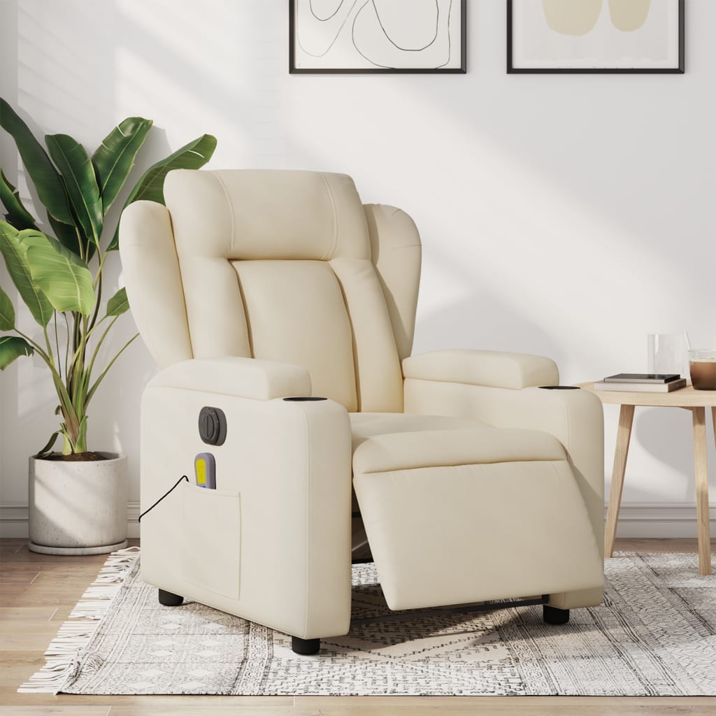 vidaXL Electric Massage Recliner Chair Cream Fabric
