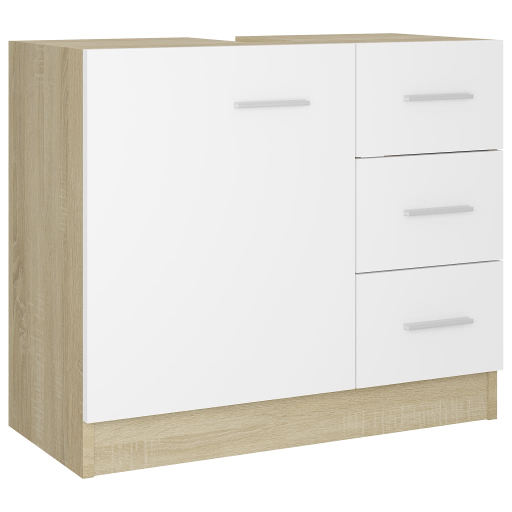 vidaXL Sink Cabinet White and Sonoma Oak 24.8"x11.8"x21.3" Engineered Wood