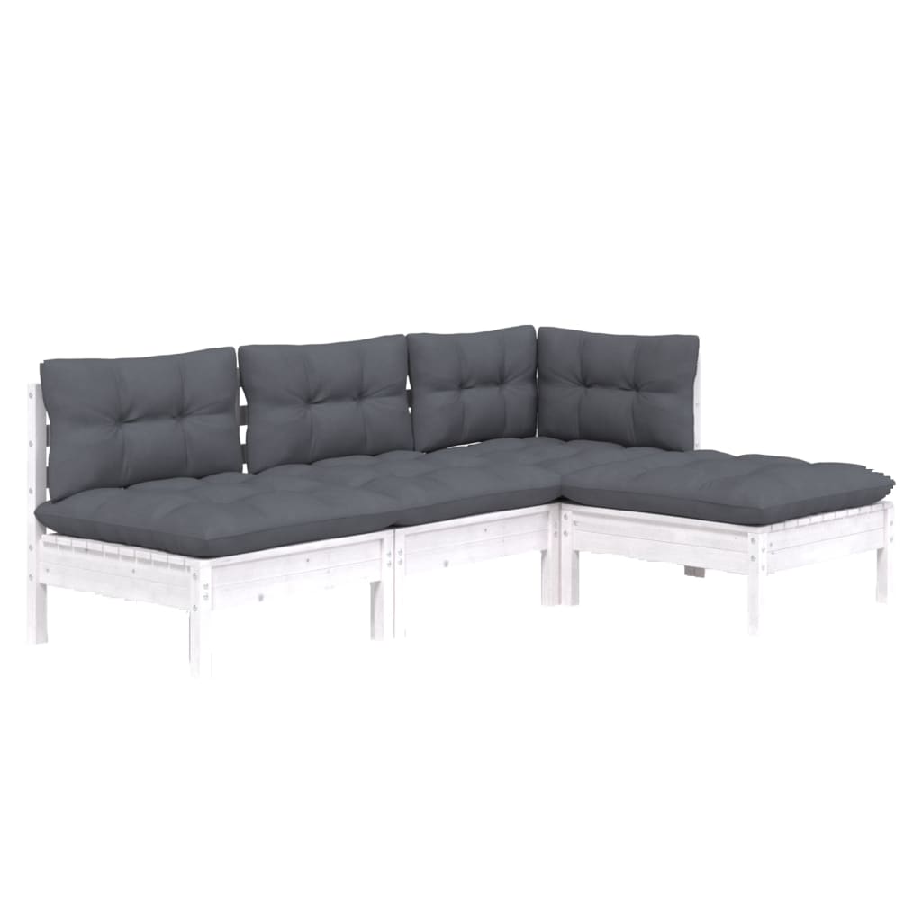 vidaXL 4 Piece Patio Lounge Set with Cushions White Pinewood