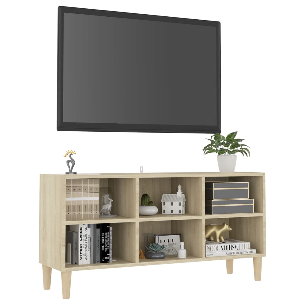 vidaXL TV Stand with Solid Wood Legs Sonoma Oak 40.7"x11.8"x19.7"