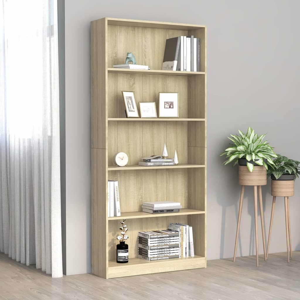 vidaXL 5-Tier Book Cabinet Sonoma Oak 31.5"x9.4"x68.9" Engineered Wood