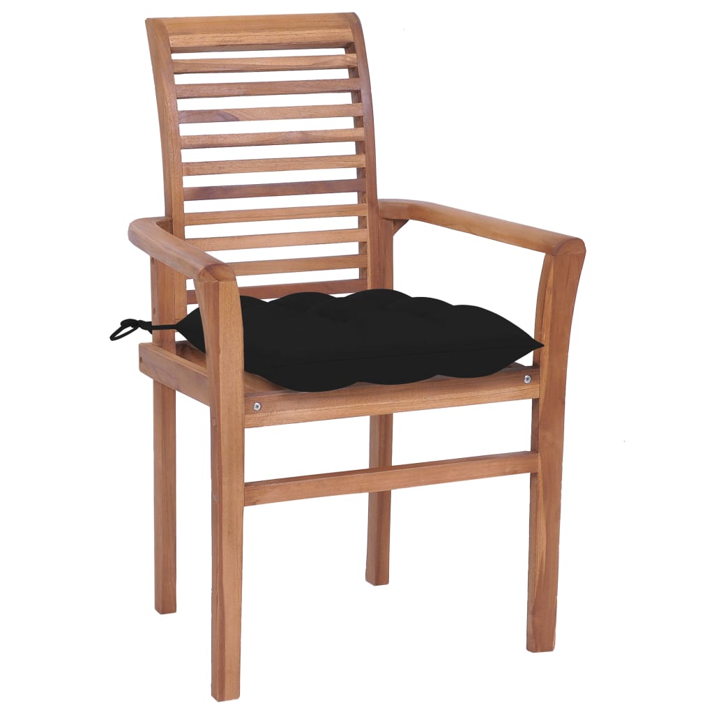 vidaXL Dining Chairs 6 pcs with Black Cushions Solid Teak Wood