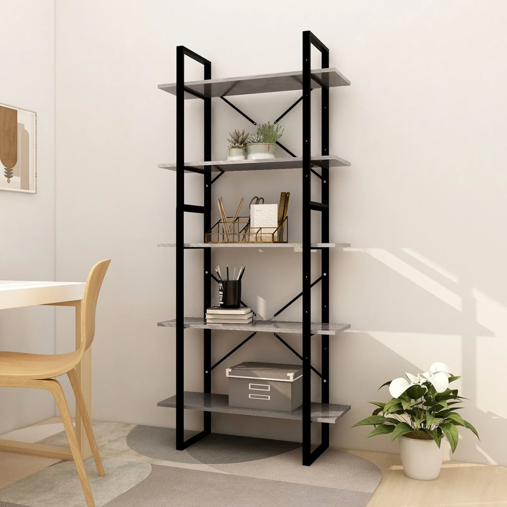 vidaXL 5-Tier Book Cabinet Concrete Gray 31.5"x11.8"x68.9" Engineered Wood