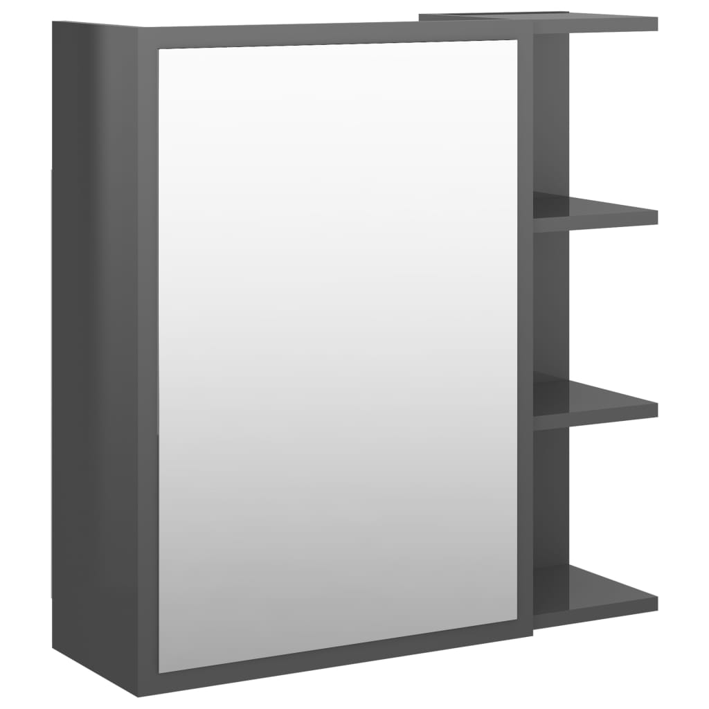 vidaXL Bathroom Mirror Cabinet High Gloss Gray 24.6"x8.1"x25.2" Engineered Wood