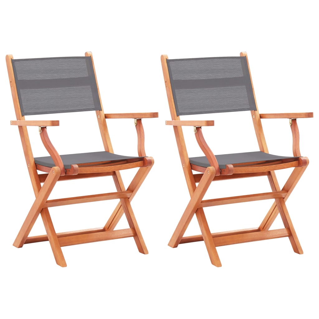 vidaXL Folding Patio Chairs 2 pcs Gray Solid Wood Eucalyptus and Textilene