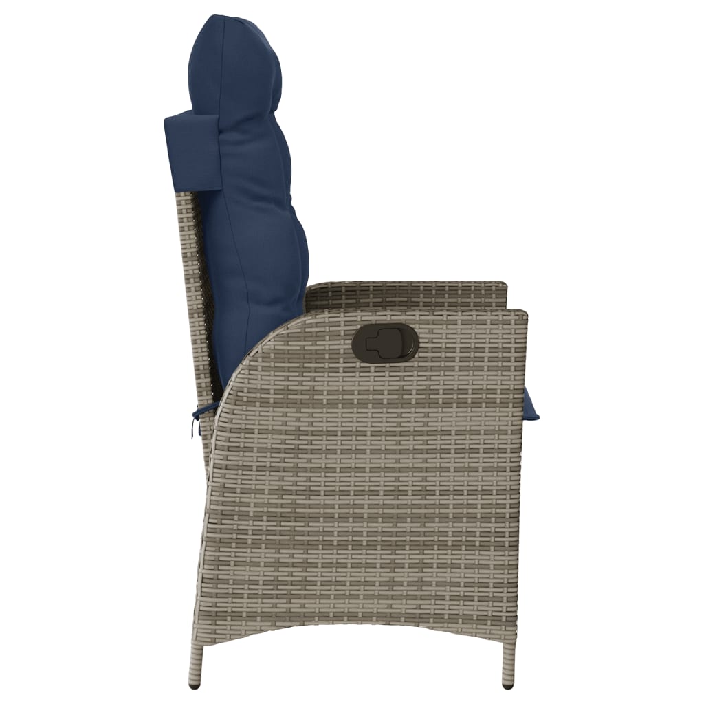 vidaXL Reclining Patio Chair with Cushions Gray Poly Rattan