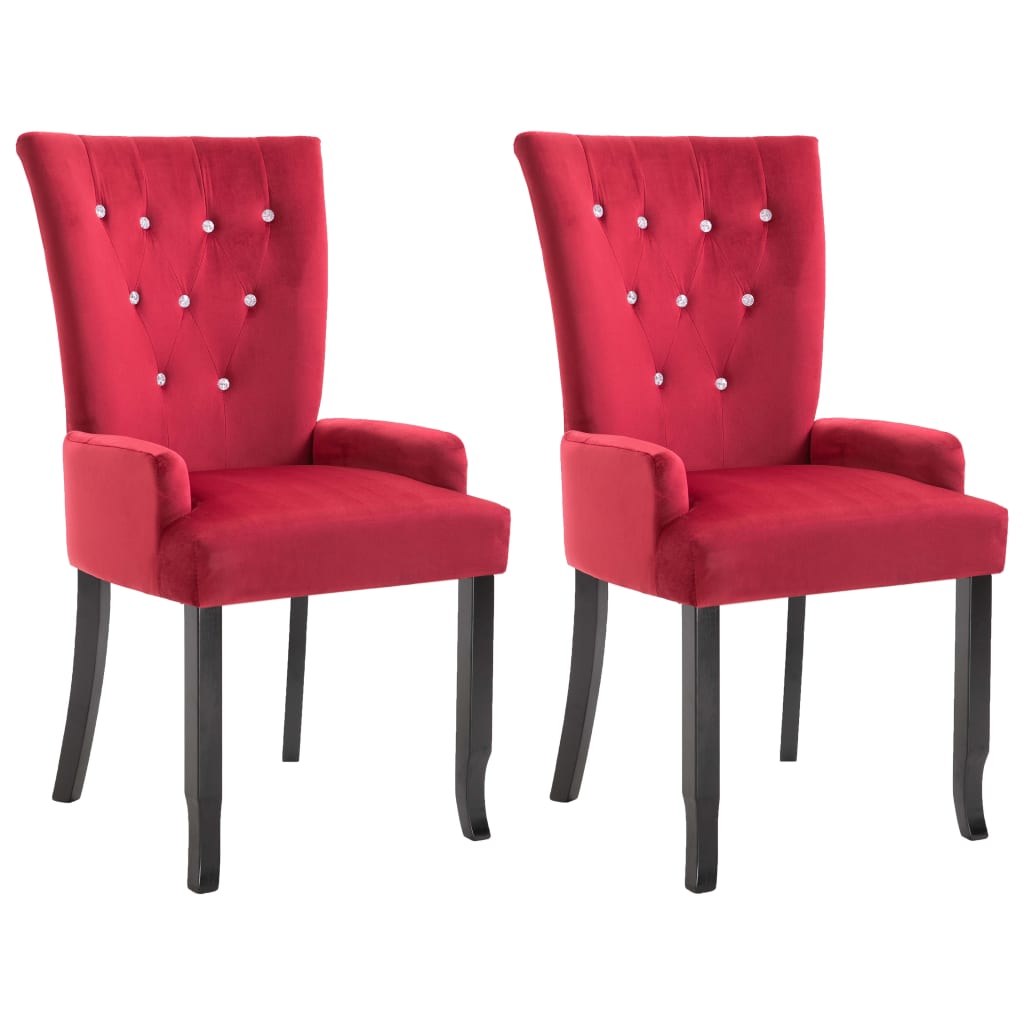 vidaXL Dining Chair with Armrests 2 pcs Red Velvet