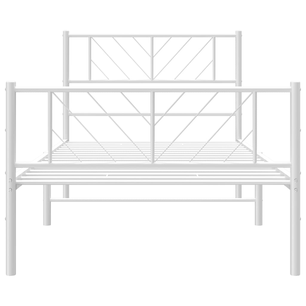 vidaXL Metal Bed Frame with Headboard and Footboard White 39.4"x74.8" Twin