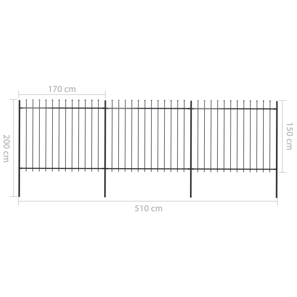 vidaXL Garden Fence with Spear Top Steel 200.8"x59.1" Black