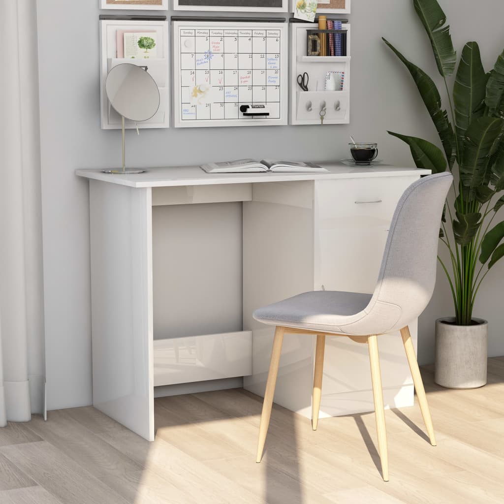 vidaXL Desk High Gloss White 39.4" x 19.7" x 29.9" Engineered Wood