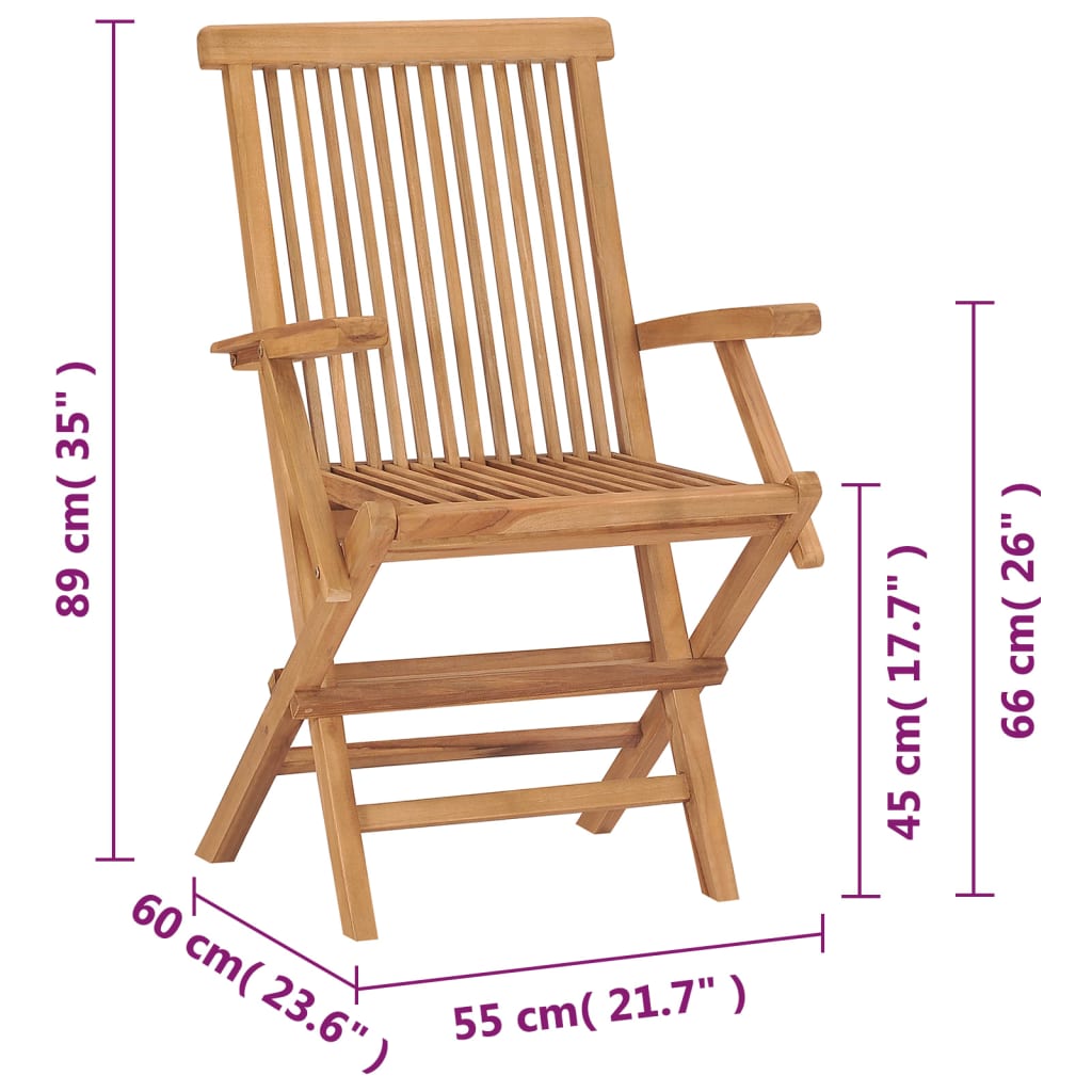 vidaXL Folding Patio Chairs 2 pcs Solid Teak Wood