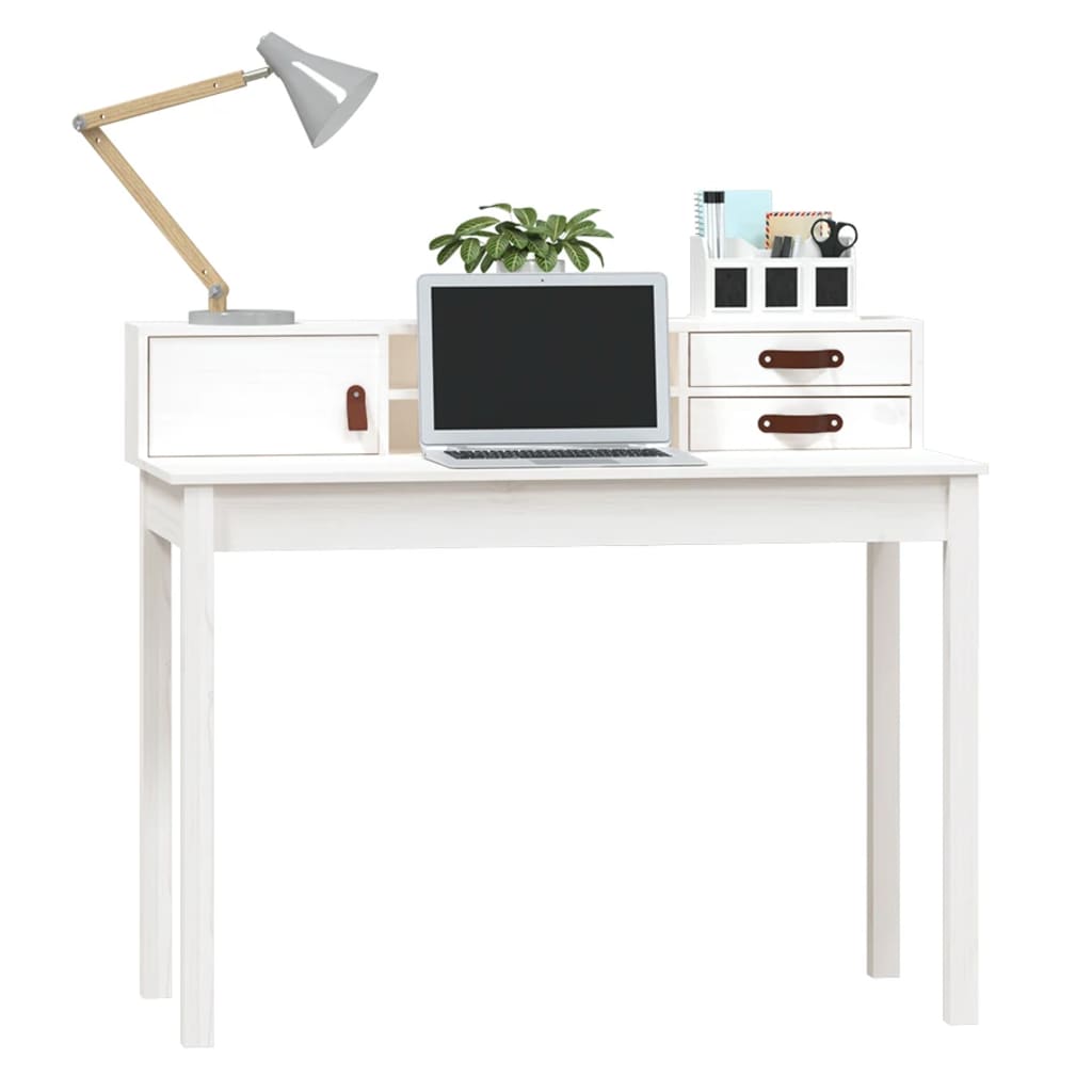 vidaXL Desk White 43.3"x19.7"x36.6" Solid Wood Pine