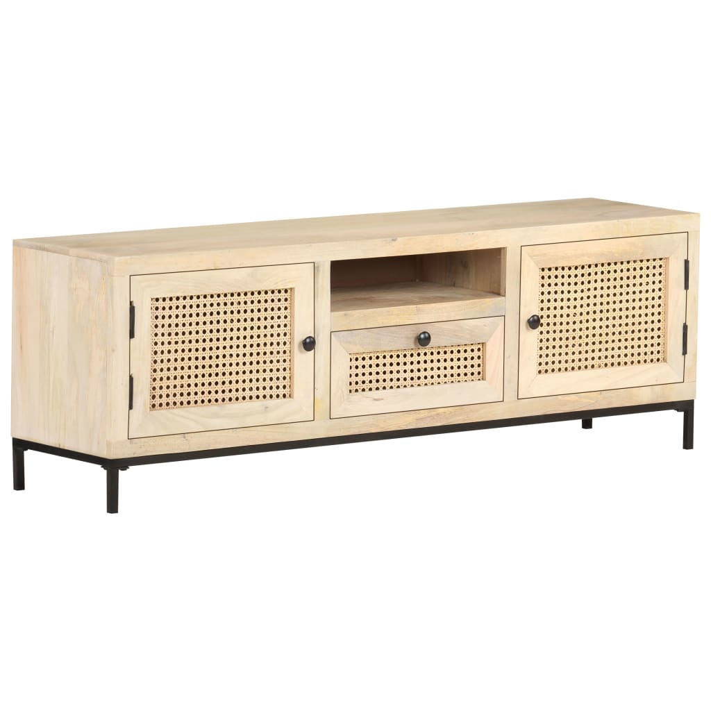 vidaXL TV Stand 47.2"x11.8"x15.7" Solid Wood Mango and Natural Cane