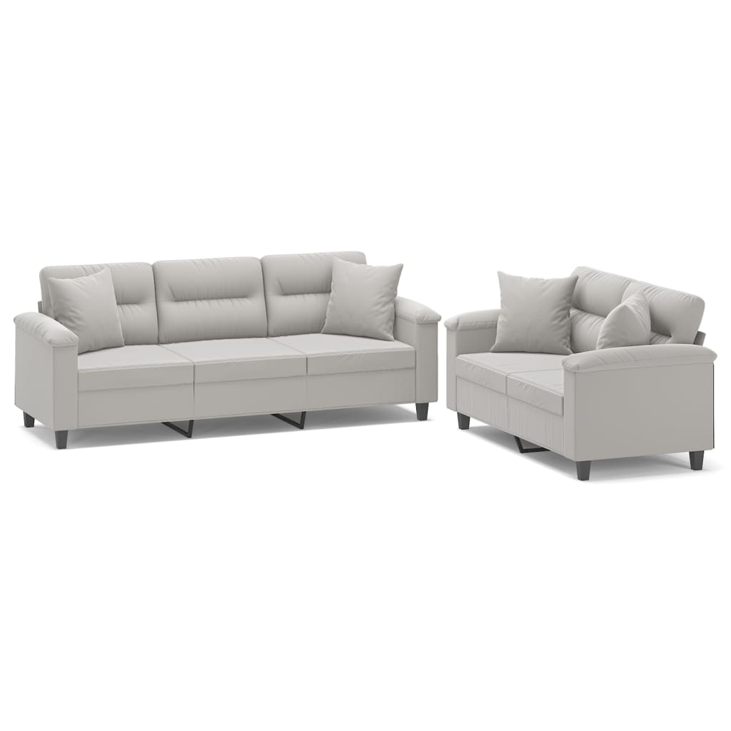 vidaXL 2 Piece Sofa Set with Pillows Light Gray Microfiber Fabric