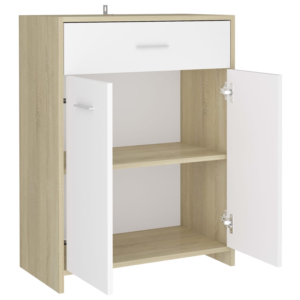 vidaXL Bathroom Cabinet White and Sonoma Oak 23.6"x13"x31.5" Engineered Wood