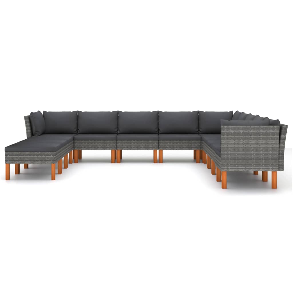 vidaXL 12 Piece Patio Lounge Set with Cushions Poly Rattan Gray