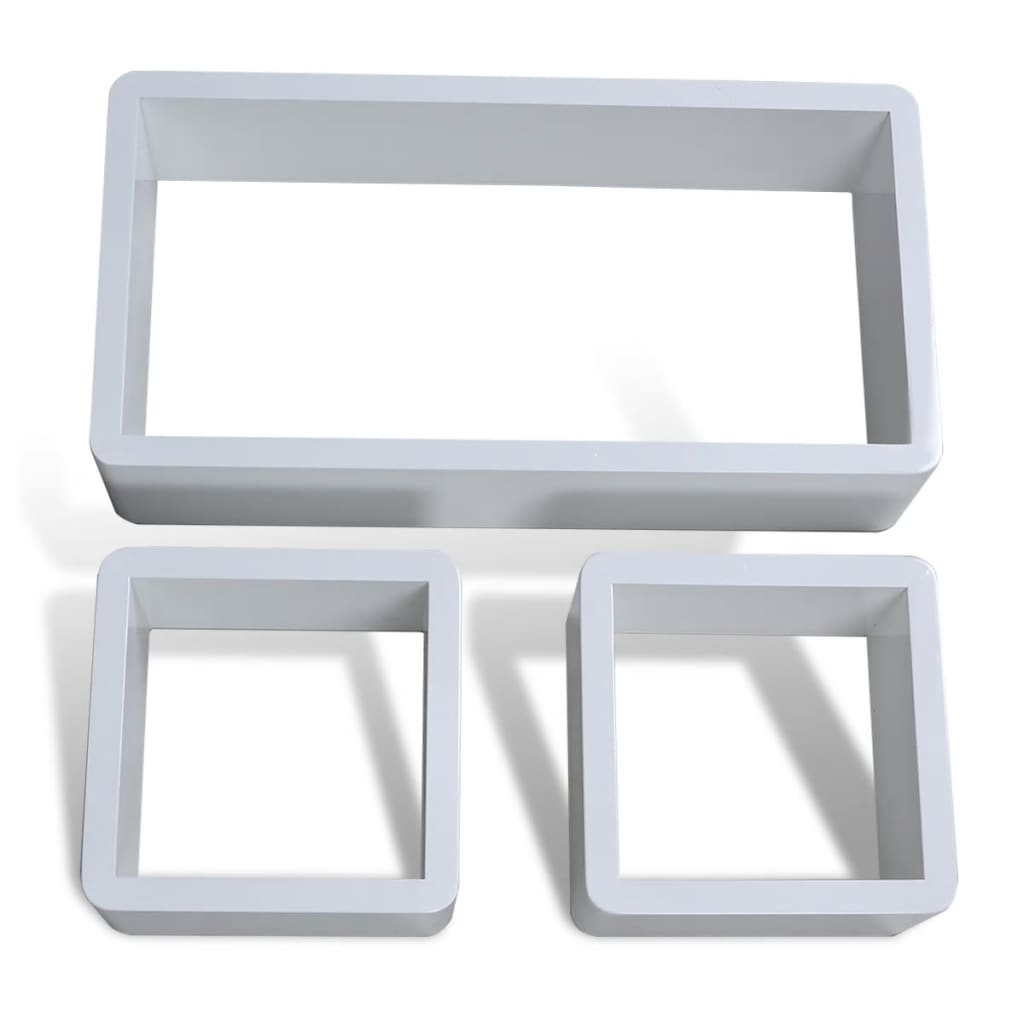 Three Piece Cuboid Shelf Set High Gloss White