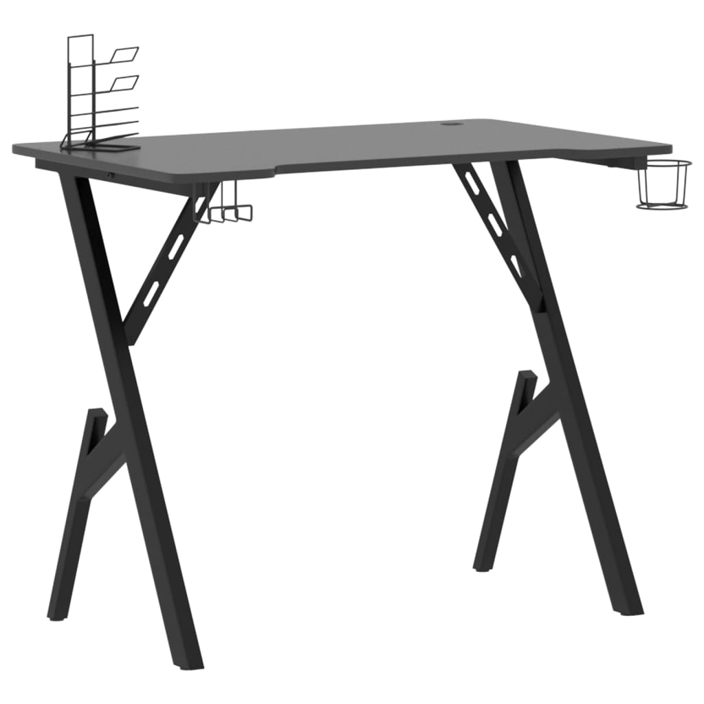 vidaXL Gaming Desk with Y Shape Legs Black 35.4" x 23.6" x 29.5"
