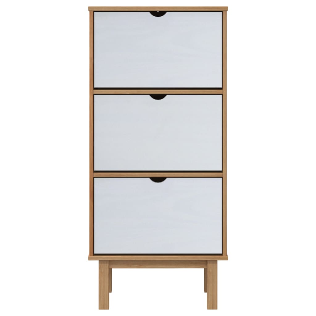 vidaXL Shoe Cabinet OTTA with 3 Drawers Brown&White Solid Wood Pine