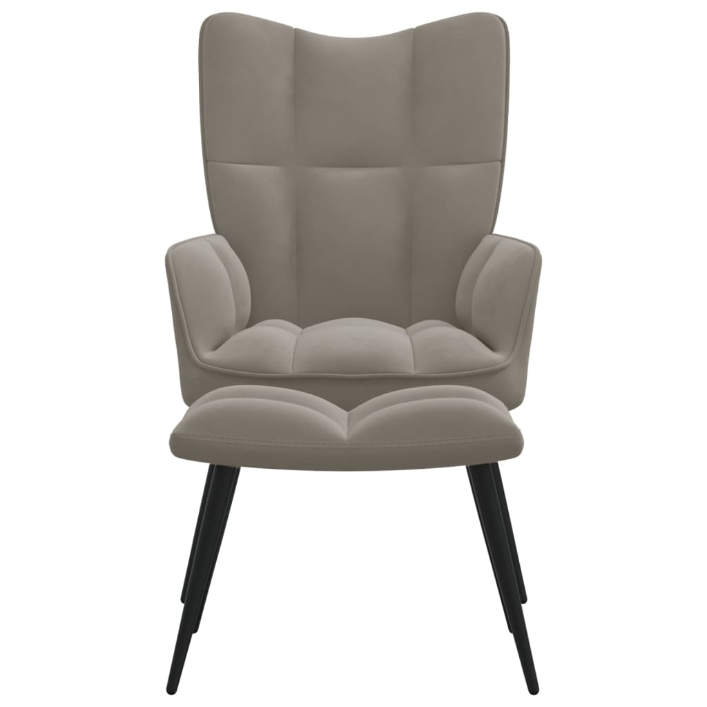 vidaXL Relaxing Chair with a Stool Light Gray Velvet