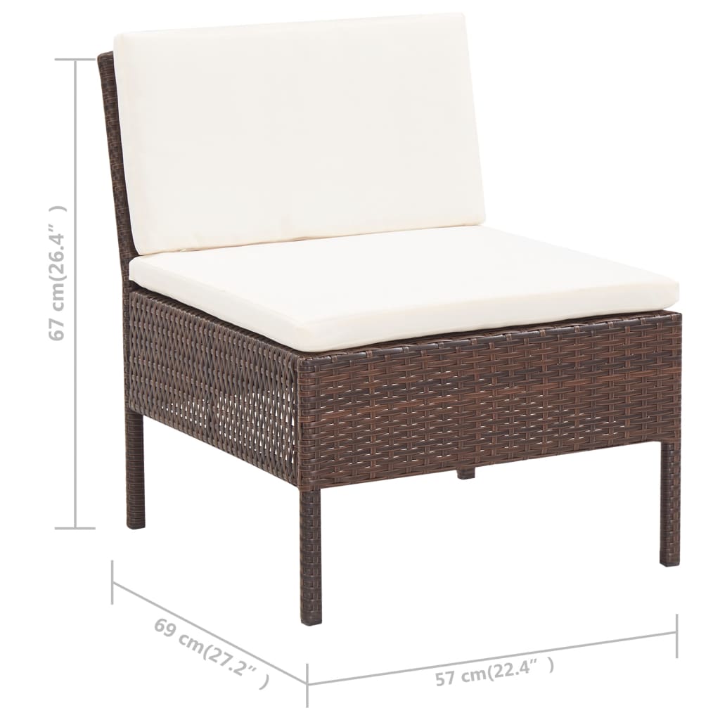 vidaXL 3 Piece Patio Lounge Set with Cushions Poly Rattan Brown