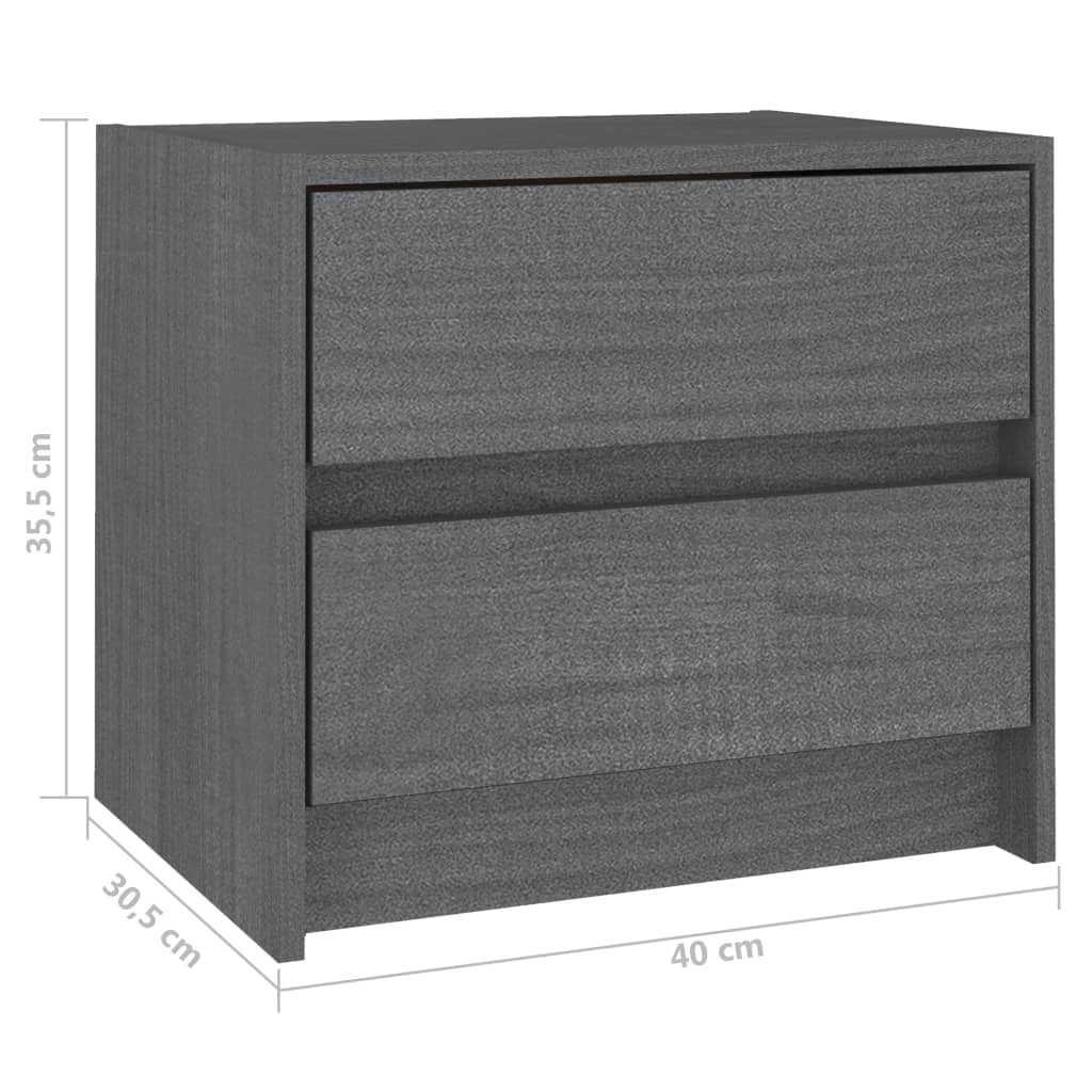 vidaXL Bedside Cabinets 2 pcs Gray 15.7"x12"x14" Solid Wood Pine