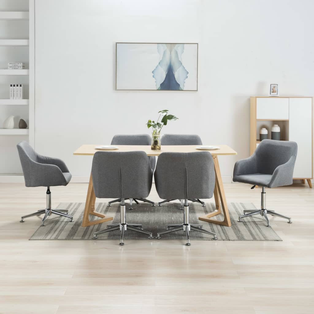 vidaXL Swivel Dining Chairs 6 pcs Light Gray Fabric