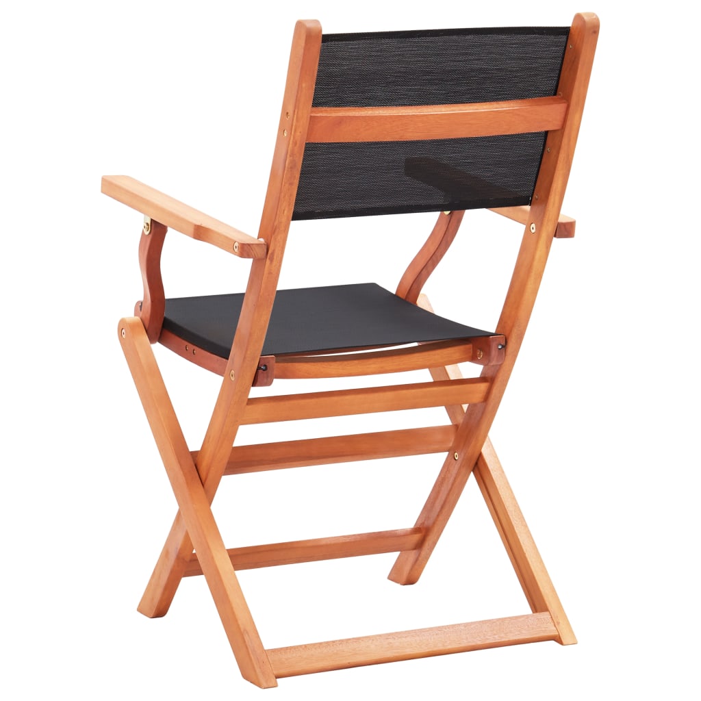 vidaXL Folding Patio Chairs 6 pcs Black Solid Eucalyptus Wood&Textilene