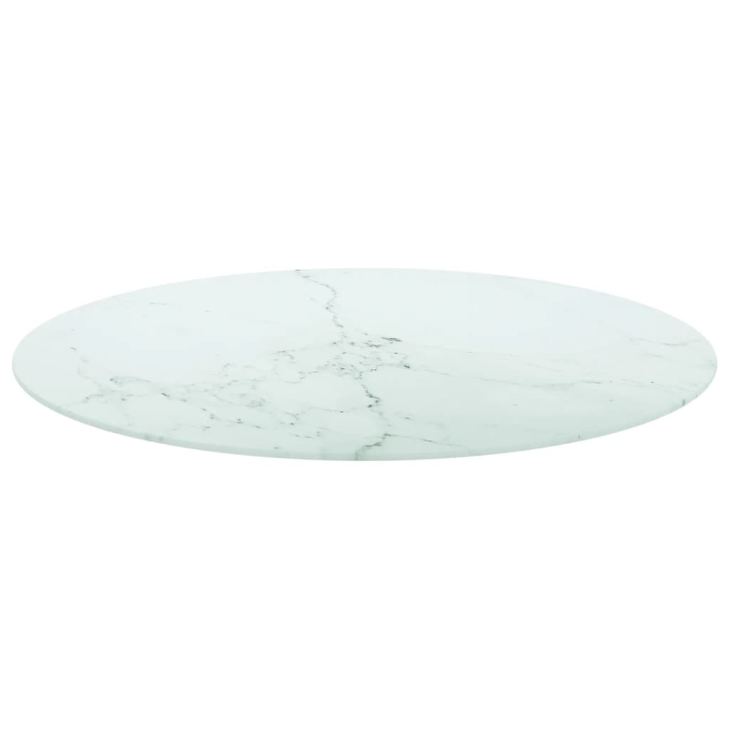 vidaXL Table Top White Ø 31.5"x0.4" Tempered Glass with Marble Design