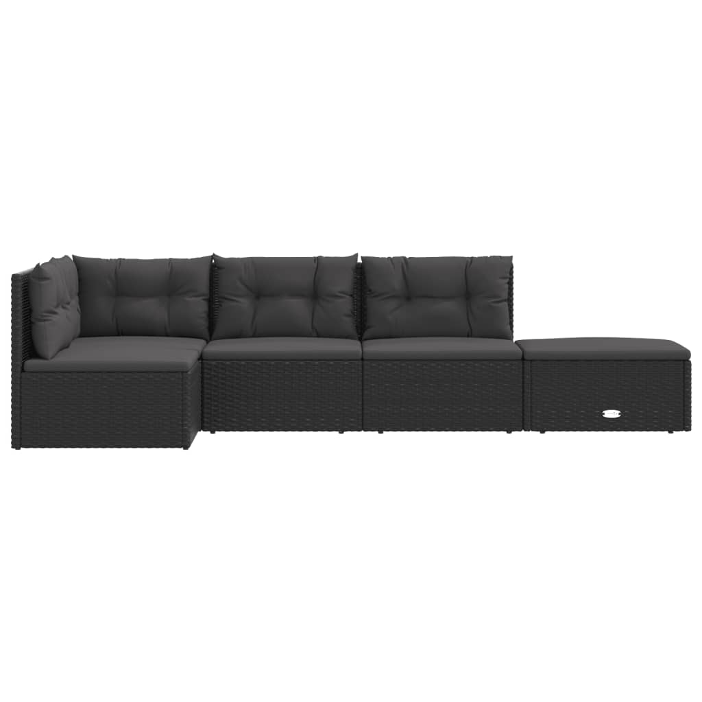 vidaXL 5 Piece Patio Lounge Set with Cushions Black Poly Rattan