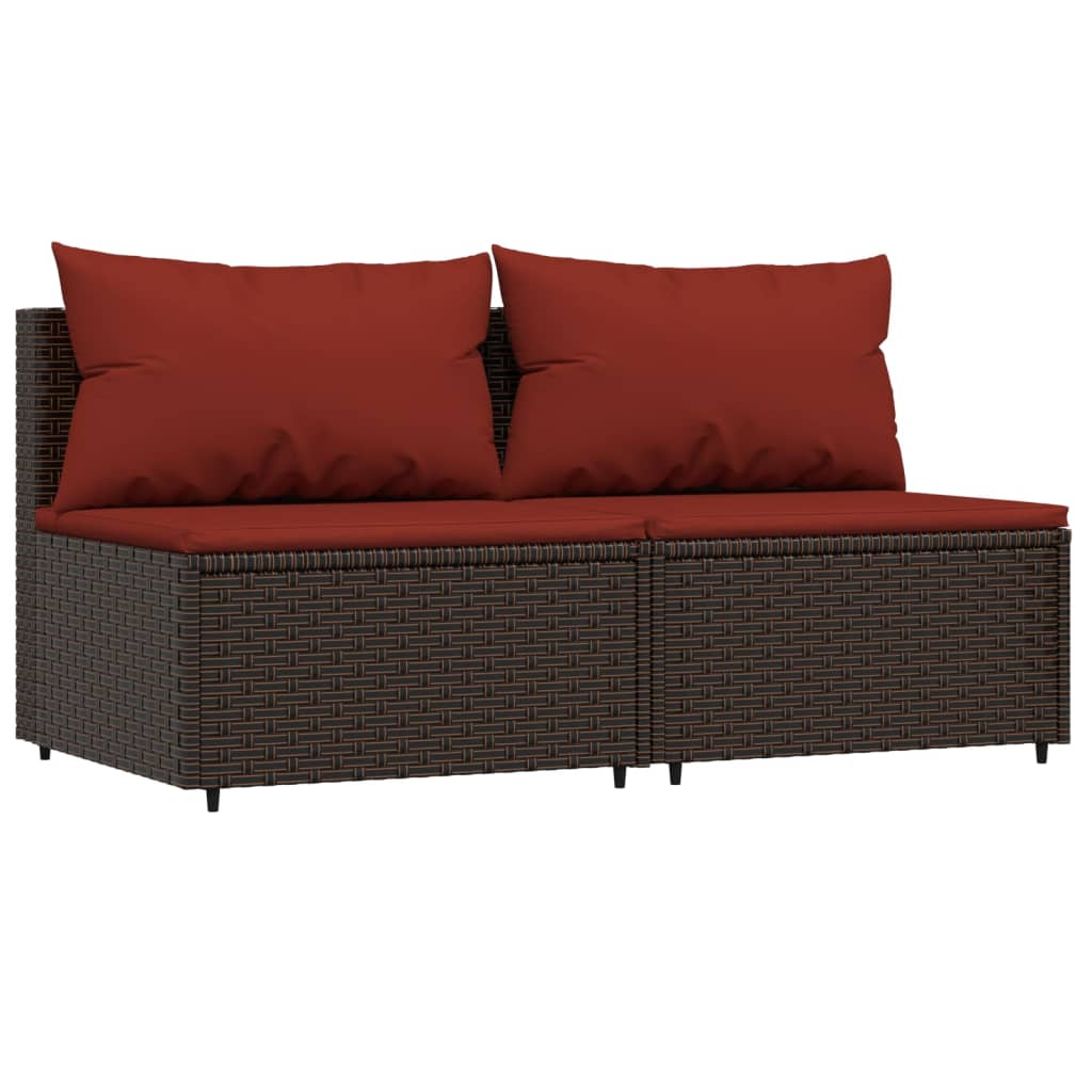 vidaXL Patio Middle Sofas with Cushions 2 pcs Brown Poly Rattan