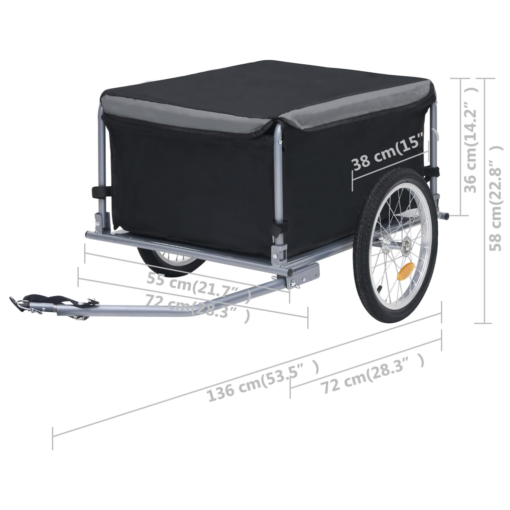 vidaXL Bike Trailer Black and Gray 143.3 lb