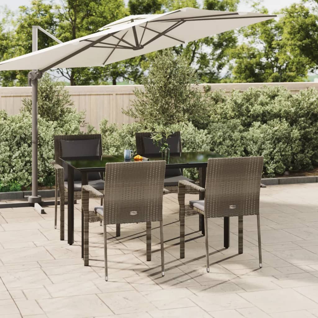 vidaXL 5 Piece Patio Dining Set with Cushions Black and Gray Poly Rattan