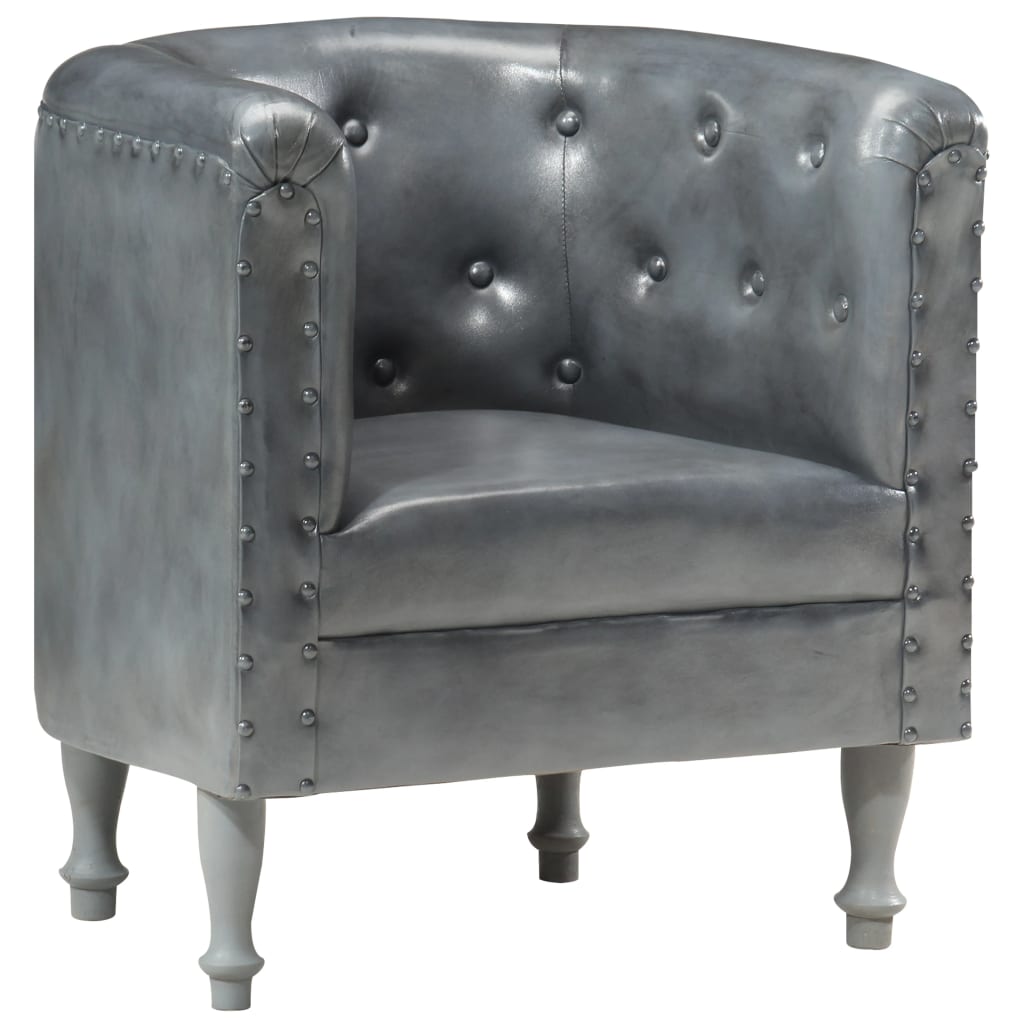 vidaXL Tub Chair Gray Real Leather