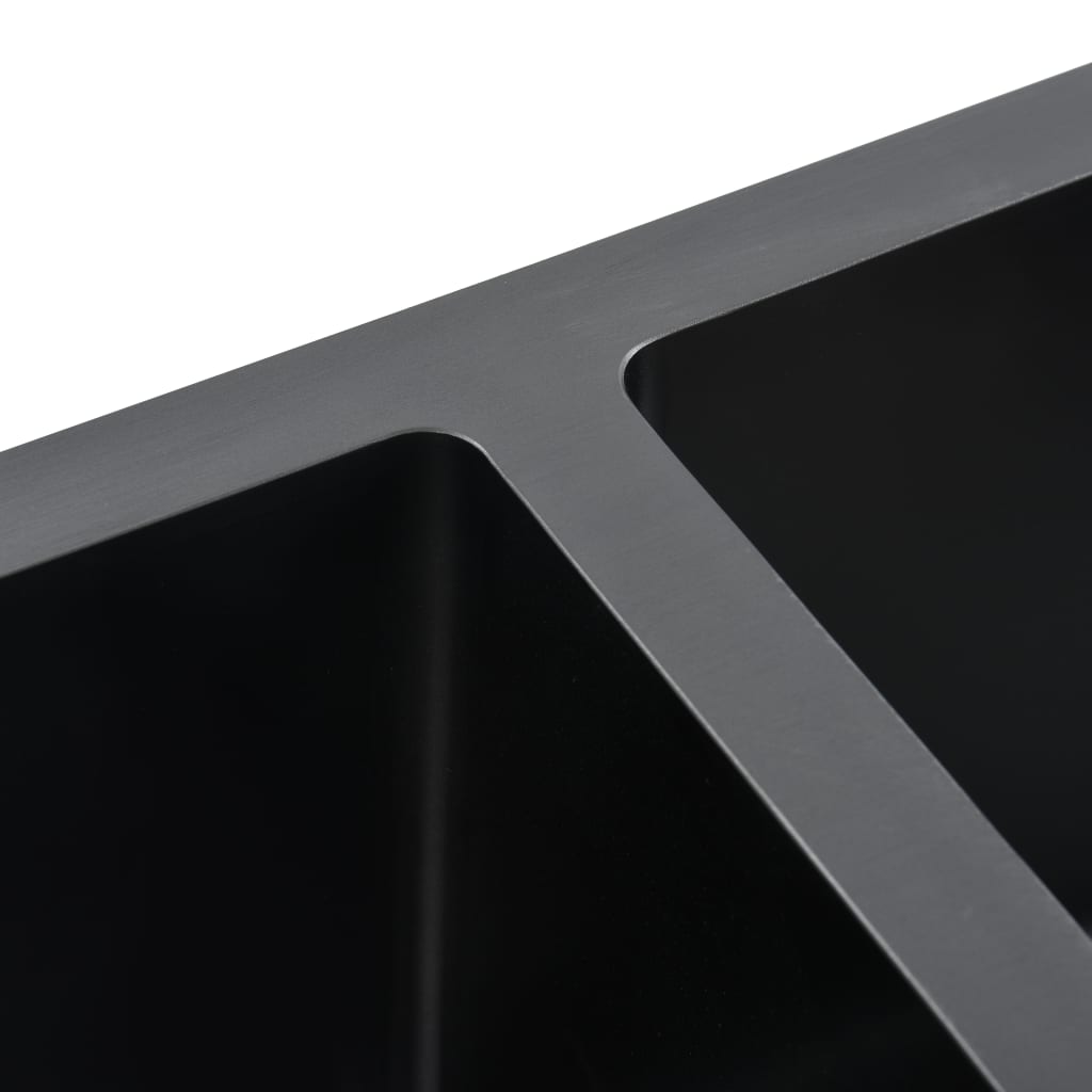vidaXL Handmade Kitchen Sink with Strainer Black Stainless Steel