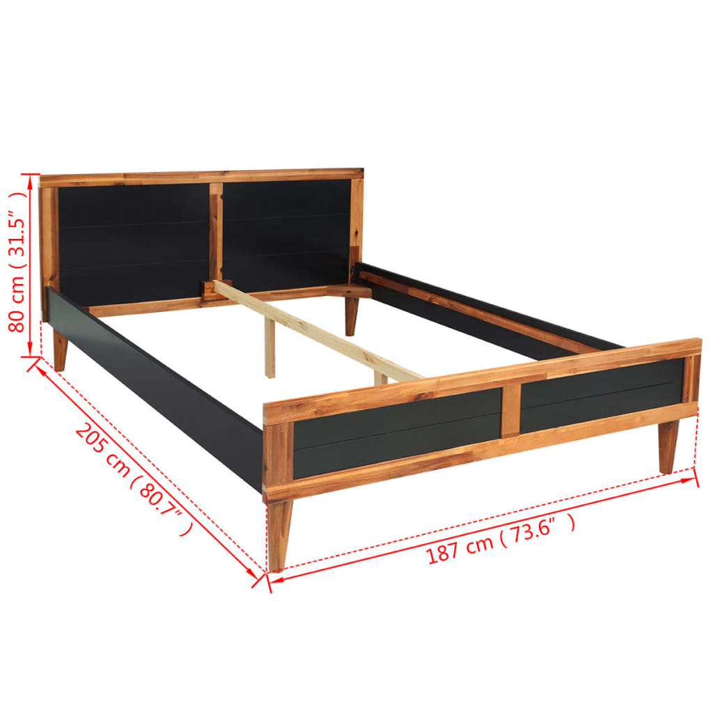 vidaXL Bed Frame Black Solid Acacia Wood 70.9"x78.7"