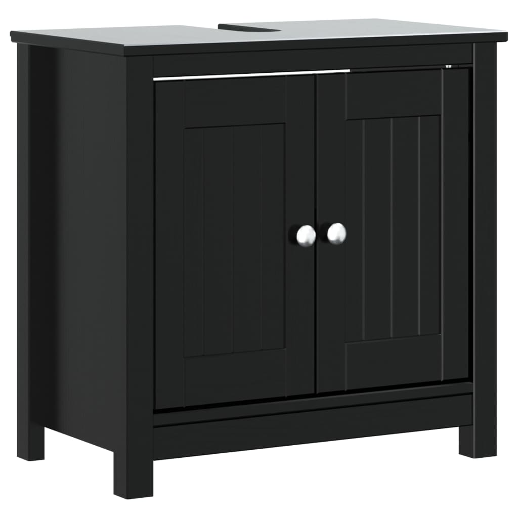 vidaXL 3 Piece Bathroom Furniture Set BERG Black Solid Wood Pine