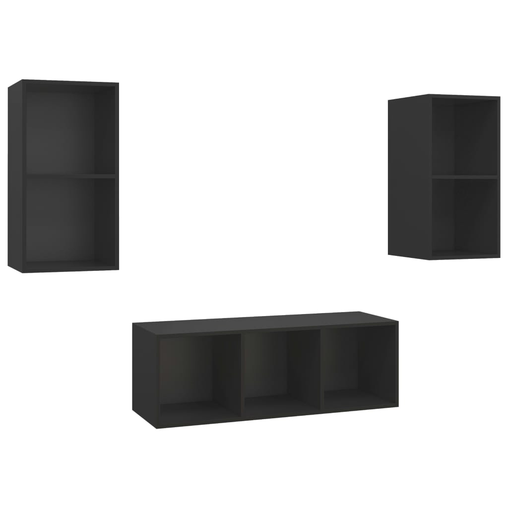 vidaXL 3 Piece TV Cabinet Set Black Chipboard