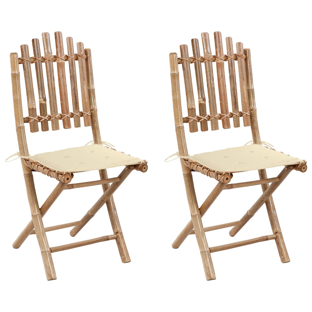 vidaXL Folding Patio Chairs 2 pcs with Cushions Bamboo