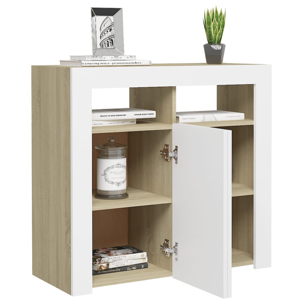 vidaXL Sideboard with LED Lights White and Sonoma Oak 31.5"x13.8"x29.5"