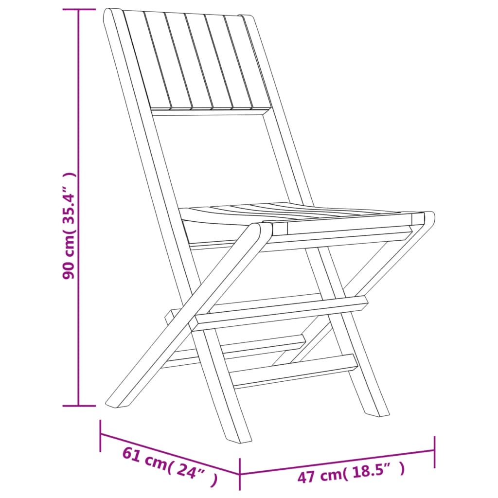 vidaXL Folding Patio Chairs 2 pcs 18.5"x24"x35.4" Solid Wood Teak