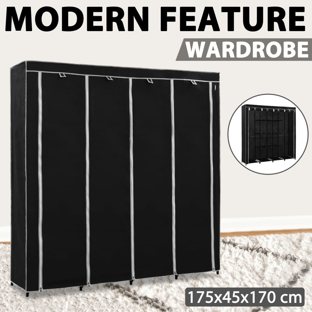 vidaXL Wardrobe with 4 Compartments Black 68.9"x17.7"x66.9"