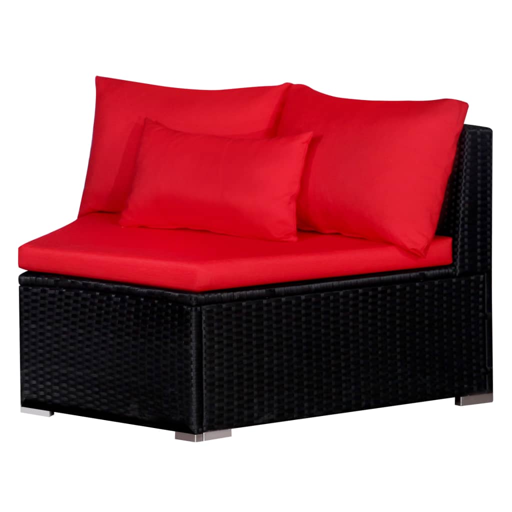vidaXL 9 Piece Patio Lounge Set with Cushions Poly Rattan Red