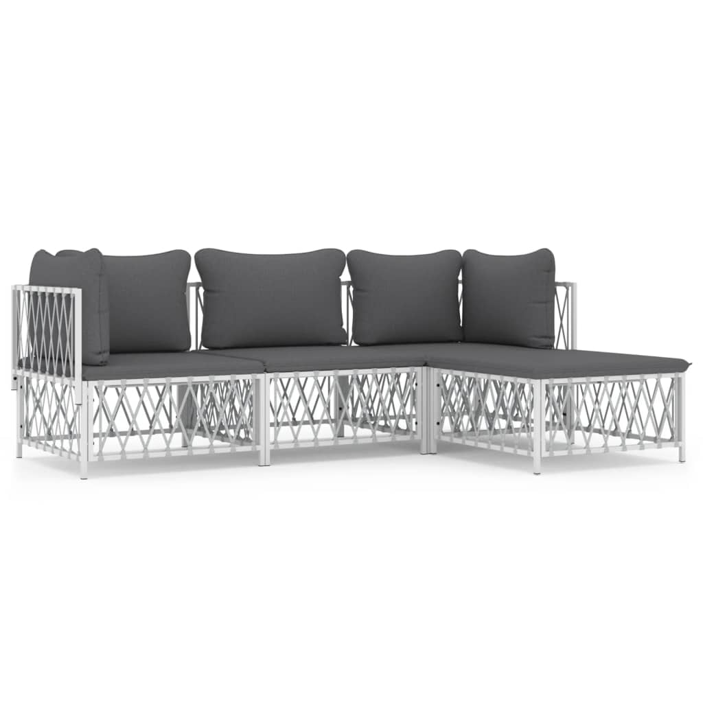 vidaXL 4 Piece Patio Lounge Set with Cushions White Steel