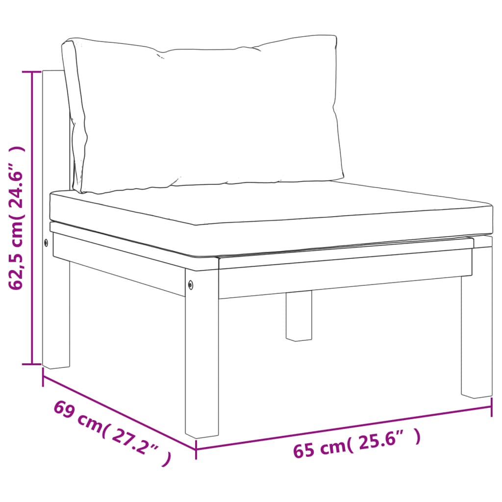 vidaXL 3 Piece Patio Lounge Set with Cushion Solid Acacia Wood