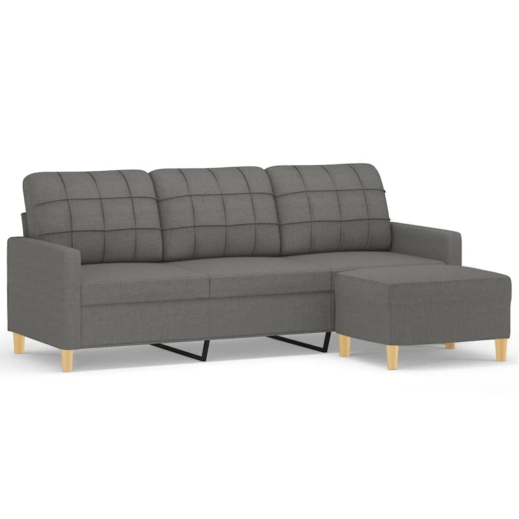 vidaXL 3-Seater Sofa with Footstool Dark Gray 70.9" Fabric