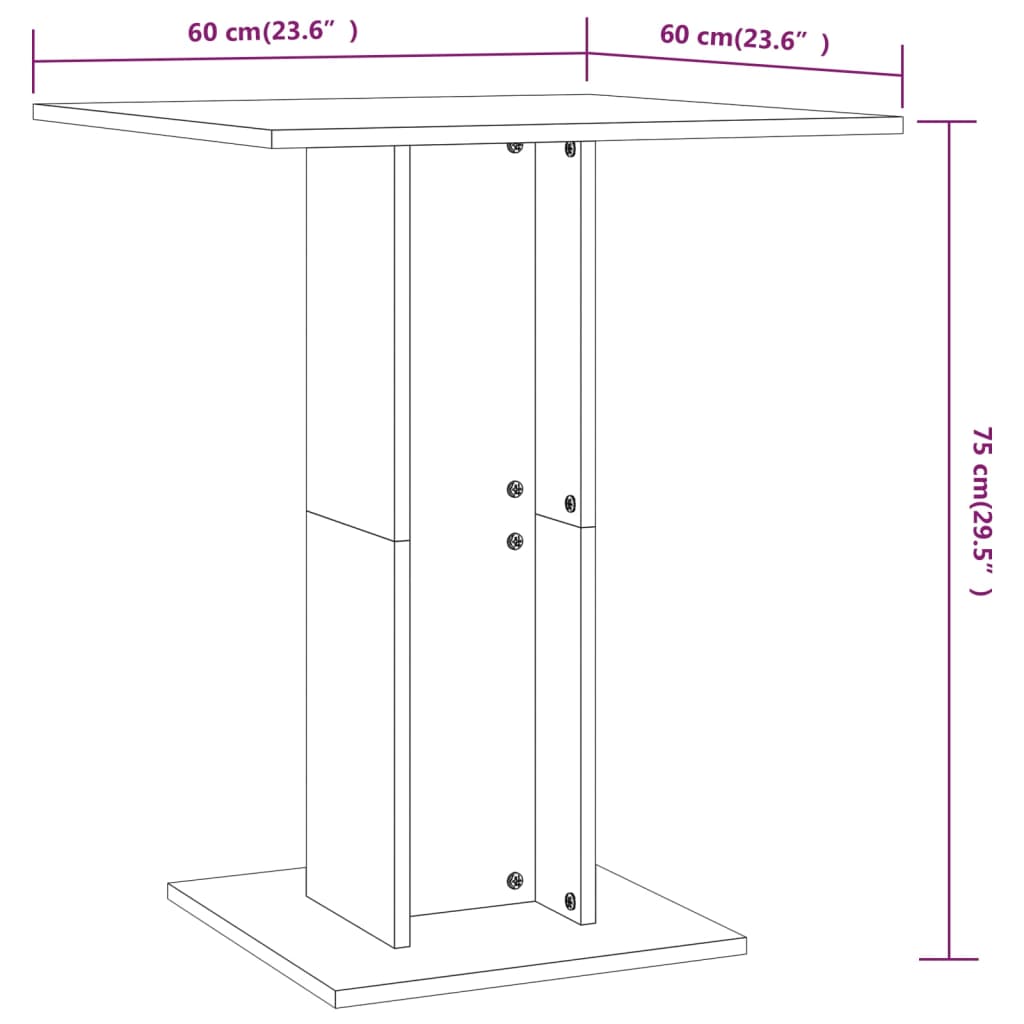 vidaXL Bistro Table Black 23.6"x23.6"x29.5" Engineered Wood