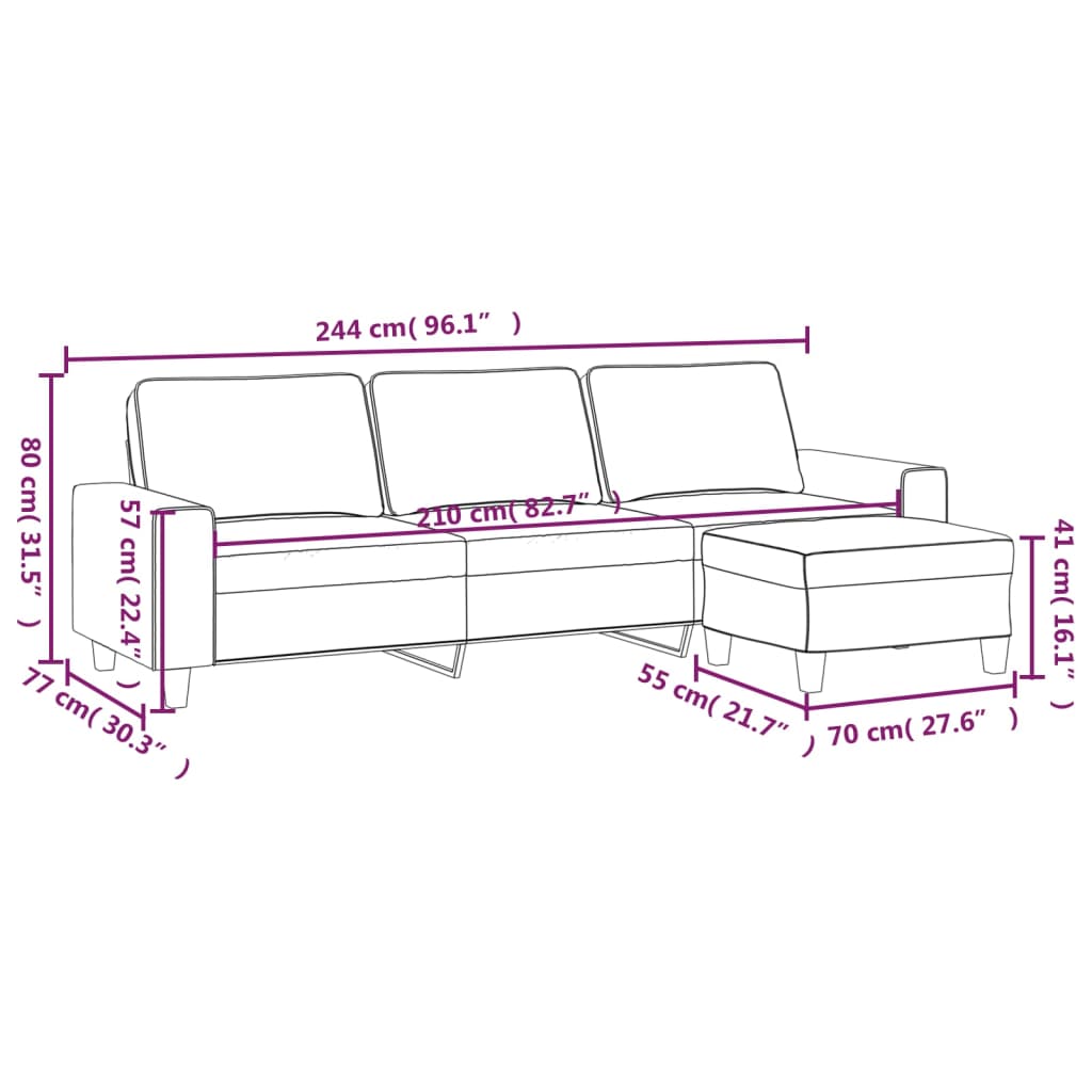 vidaXL 3-Seater Sofa with Footstool Light Gray 82.7" Microfiber Fabric