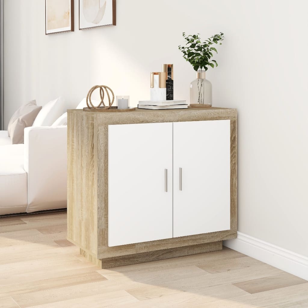 vidaXL Sideboard White and Sonoma Oak 31.5"x15.7"x29.5" Engineered Wood
